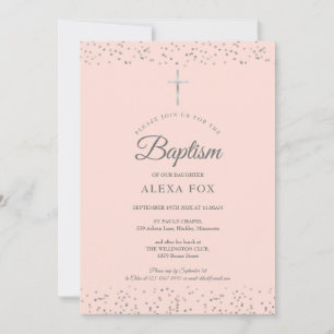 Invitation Poussière d'étoiles argentées Baptême Christening