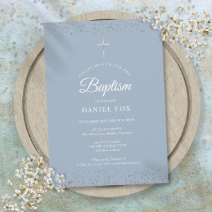 Invitation Poussière d'étoiles argentées Baptême Christening