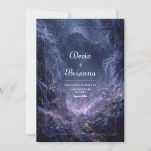 Invitation Poussière d'étoiles bleue cosmique Mariage céleste
