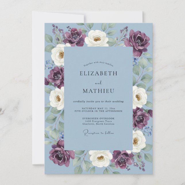 Invitation Poussière d'Eucalyptus Mariage Fleur de Myosotis p (Devant)