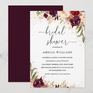 Invitation Poussière d'or Fête des mariées florale Bourgogne