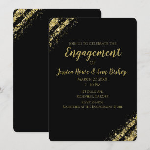 Invitation Poussière d'or noir Coins Glam Moderne Fiançailles