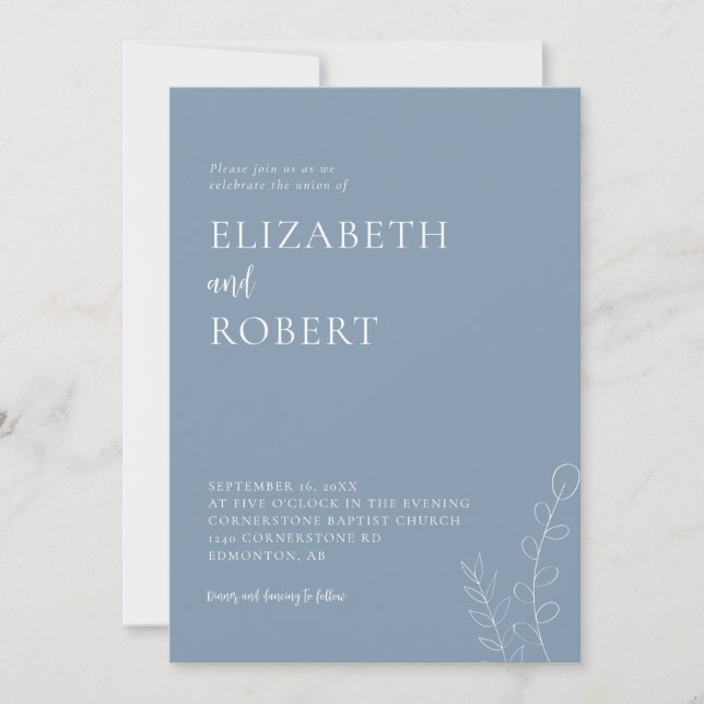 Invitation Poussière Florale Bleue Mariage Écrit Élégant Mini (Devant)