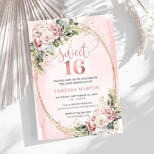 Invitation Poussière Rose Romantique Florale Verdure Sweet Se