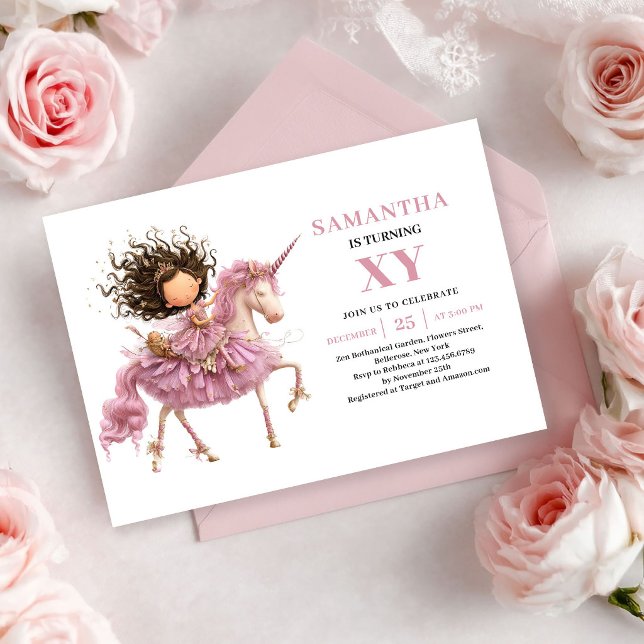 Invitation poussiéreuse rose pour les 2 ans de Dre (Dreamy Fairy Girl 2nd Birthday Dusty Pink invitation)