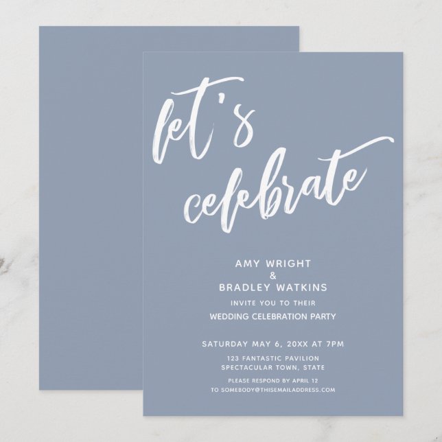 Invitation Poussiéreux Bleu Réception de Mariage Célébrons (Devant / Derrière)