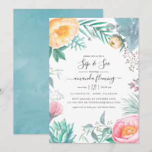 Invitation Poussiéreux Floral Tropical Pastel Buvez et Voyez