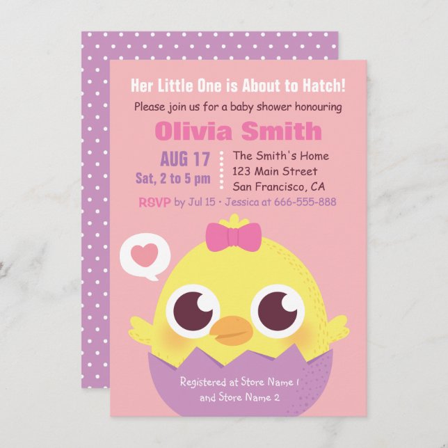 Invitation Poussin mignon environ pour hacher la douche de (Devant / Derrière)