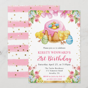 Invitation Poussins de Pâques à l'aquarelle Anniversaire 21 P