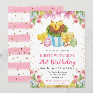 Invitation Poussins de Pâques à l'aquarelle Anniversaire 21 P