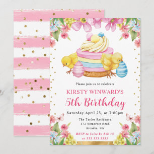 Invitation Poussins de Pâques à l'aquarelle Printemps 5e Anni
