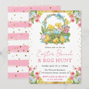 Invitation Poussins et œufs à l'aquarelle Brunch de Pâques de