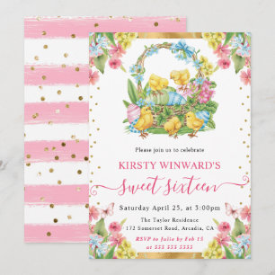 Invitation Poussins et œufs de Pâques à l'aquarelle, fête dou