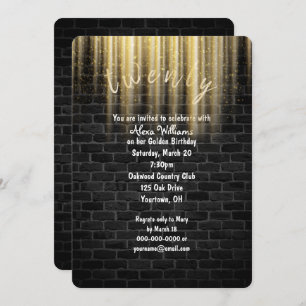 Invitation Poutres dorées d'anniversaire en brique
