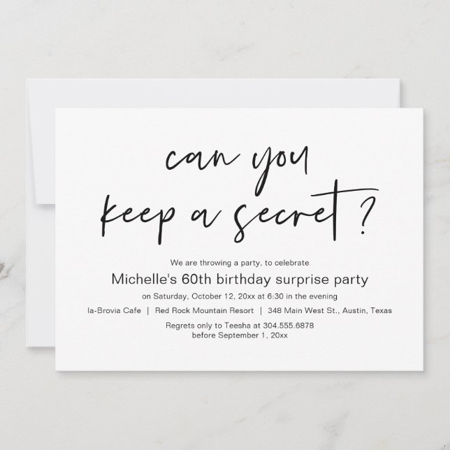 Invitation Pouvez-Vous Garder Un Secret, Surprise Anniversair (Devant)