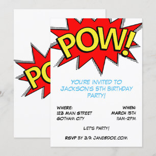Invitation POW ! Superhero Comic Book Modèle de fête d'annive