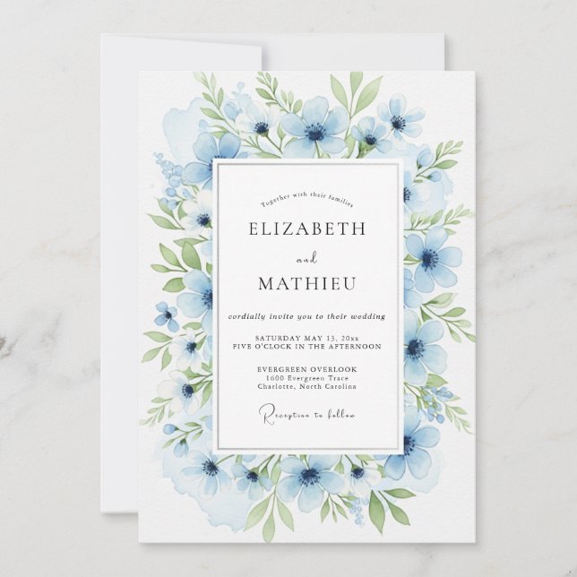 Invitation Powder Blue Serene Botanical Wedding (Devant)