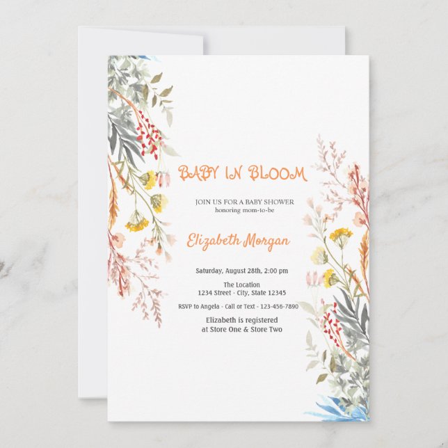Invitation Prairie de fleurs sauvages bébé en fleurs Sèche Ba (Devant)