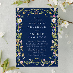 Invitation Prairie de Fleurs Sauvages Colorée Mariage Nuit