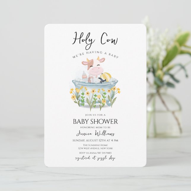 Invitation Prairie de fleurs sauvages Holy Cow Bain bébé  (Debout devant)