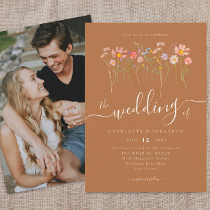 Invitation Prairie de Fleurs Sauvages Photo Boho Brun Sucre B