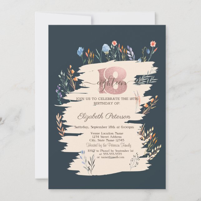 Invitation Prairie de fleurs sauvages printanières 18e annive (Devant)