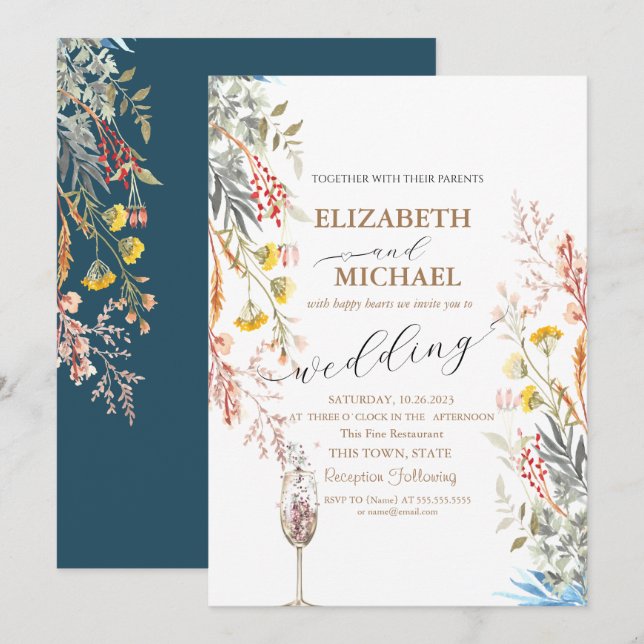 Invitation Prairie de fleurs sauvages printanières Mariage au (Devant / Derrière)