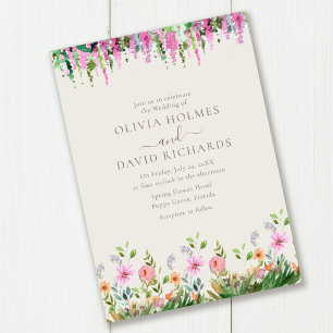 Invitation Prairie de fleurs sauvages romantiques avec mariag