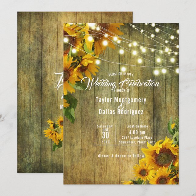 Invitation Prairie de Tournesols | Conception Florale Rustiqu (Devant / Derrière)