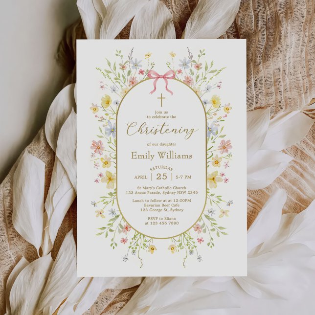 Invitation Prairie fleurie printanière colorée baptême  (Créateur téléchargé)