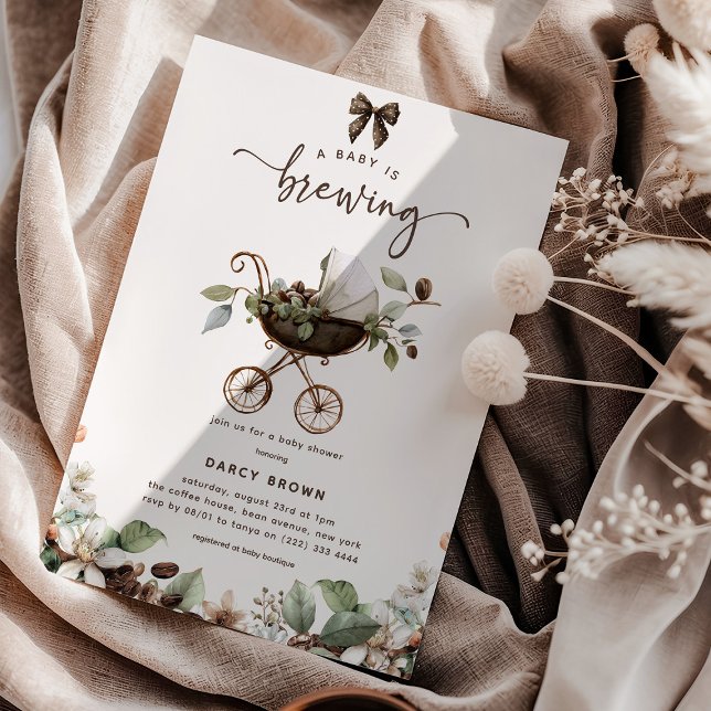 Invitation Pram 'Baby is Brewing' Coffee Baby Shower (Créateur téléchargé)