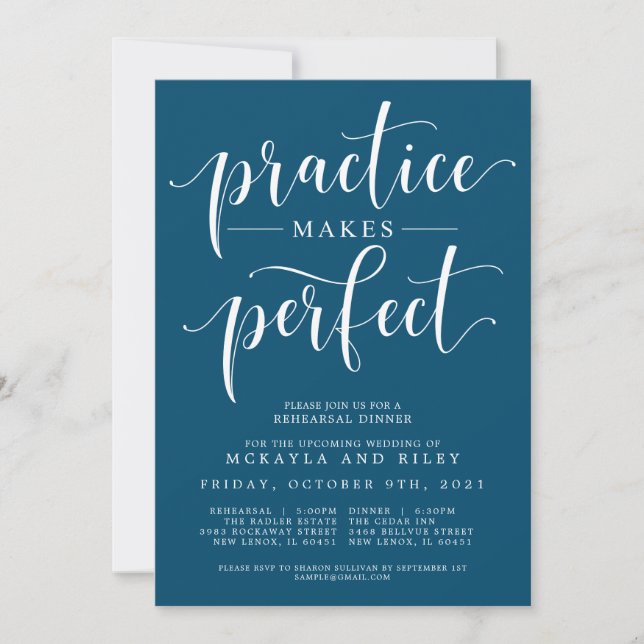 Invitation Pratique Fait Un Dîner De Répétition Mariage Parfa (Devant)