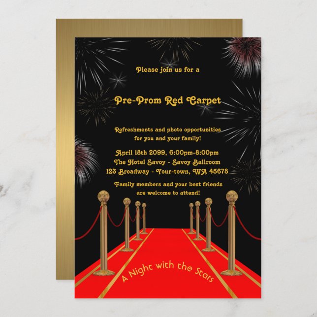 Invitation pré-bal, préprom, tapis rouge, 15e, 16e (Devant / Derrière)