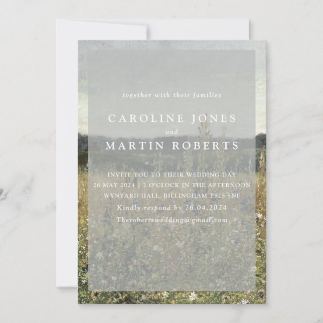 Invitation Pré. Huile vintage sur toile. Mariage d'art (Devant)