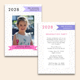 Invitation PRE-SCHOOL girl Graduation Photo Cute 2025