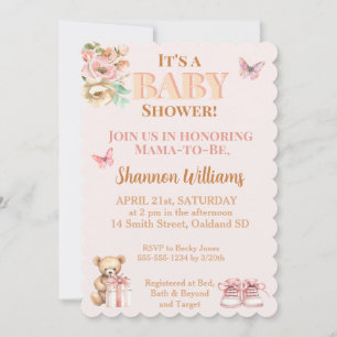 Invitation Precious fille Teddy Bear Baby shower