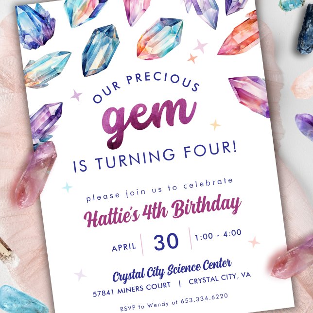Invitation Precious Gem Girls 4th Birthday Crystals (Créateur téléchargé)