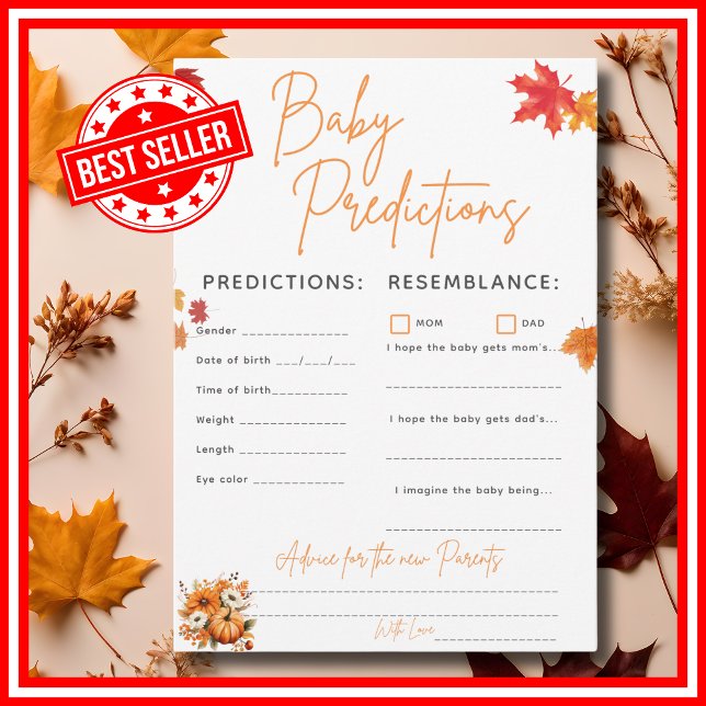 Invitation PRÉDICTION DE BÉBÉ Jeu de Baby Shower Un Petit Cit (BABY PREDICTION Baby Shower Game with Answers A Little Pumpkin is on the Way Theme)