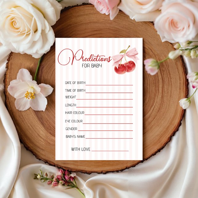 Invitation Prédictions de Baby Shower Cherry Coquette (Créateur téléchargé)