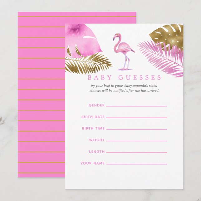 Invitation Prédictions de bébé pour une Baby Shower Flamant R (Devant / Derrière)