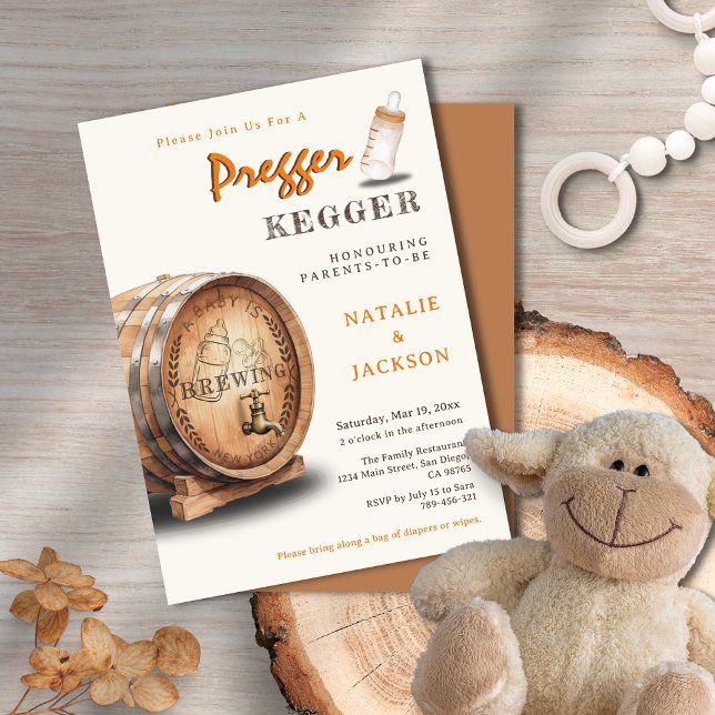 Invitation Pregger Kegger Aquarelle Keg Couple Baby shower (Pregger Kegger Watercolor Keg Couple Baby Shower Invitation)