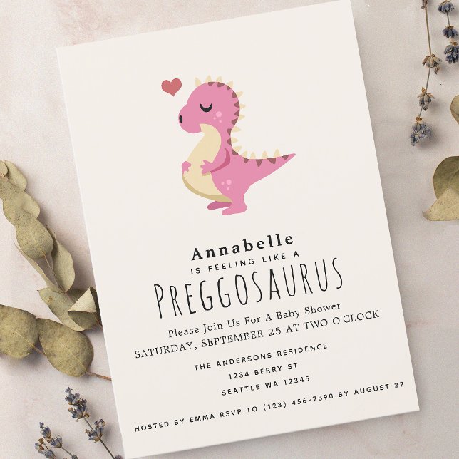 Invitation Preggosaurus Cute Funny Dinosaur Baby Girl douche (Créateur téléchargé)