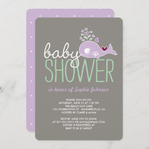 Invitation Pregnant Lilac maman baleine fille Baby shower Inv