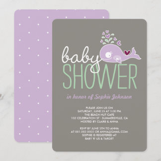 Invitation Pregnant Lilac maman baleine fille Baby shower Inv
