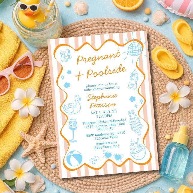 Invitation Pregnant & Poolside Pool Party Summer Baby Shower (Créateur téléchargé)
