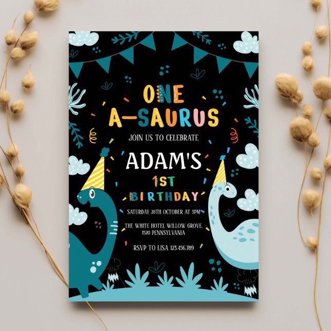 Invitation Premier 1er anniversaire Dinosaur vert (Créateur téléchargé)