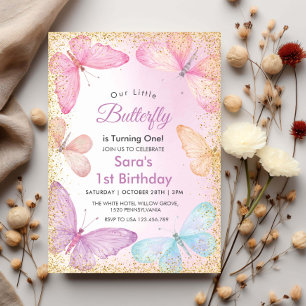 Invitation Premier 1er anniversaire fille Parties scintillant