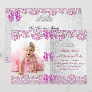 Invitation Premier 1er Anniversaire Filles Lilas Rose Photo