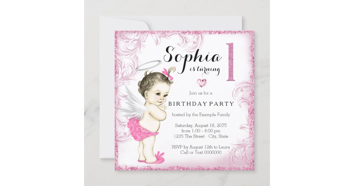 Invitation Premier Ange De Rose De Fete D Anniversaire De Zazzle Fr