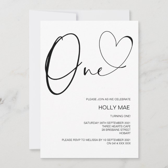 Invitation Premier anniversaire 1ère fête Coeur mignon (Devant)